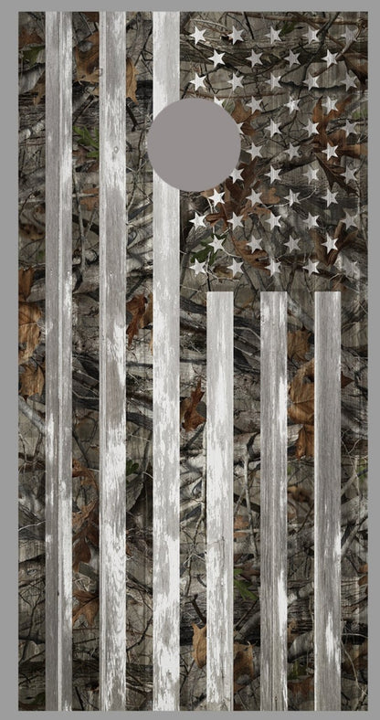 Camouflage B American Flag Corn Hole Gray Wood Design Board Wrap