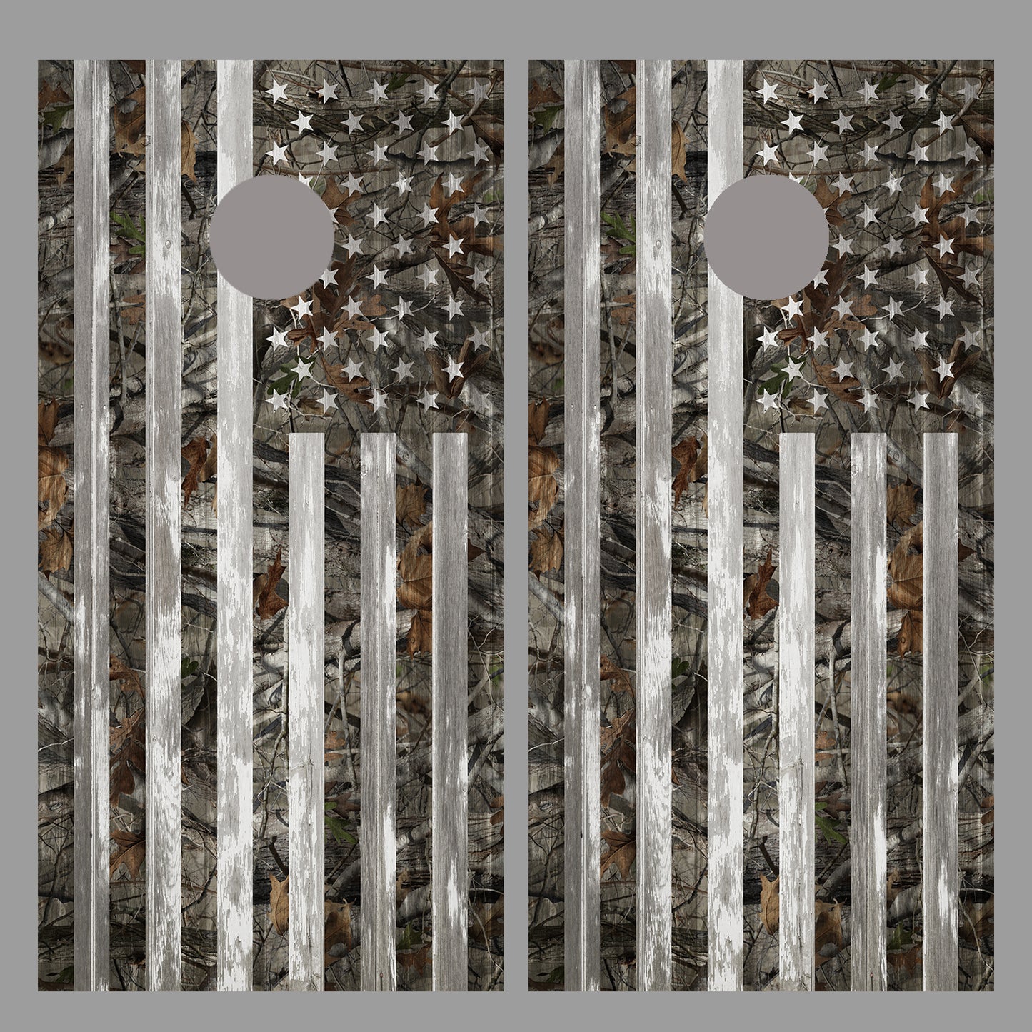 Camouflage B American Flag Corn Hole Gray Wood Design Board Wrap