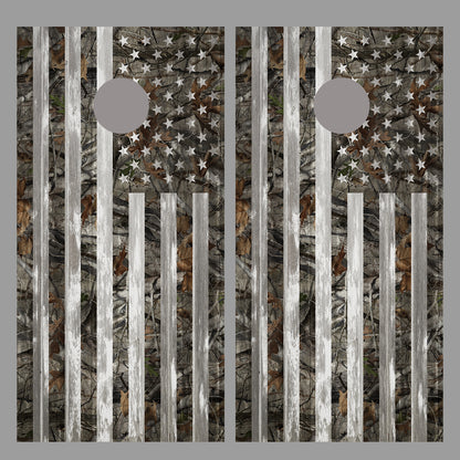 Camouflage B American Flag Corn Hole Gray Wood Design Board Wrap