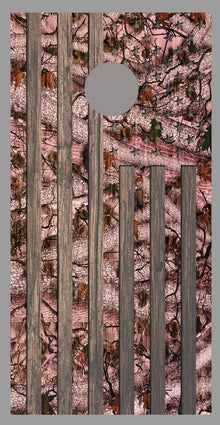 Pink Camouflage American Flag Corn Hole Dark Wood Design Board Wrap