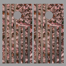 Pink Camouflage American Flag Corn Hole Dark Wood Design Board Wrap