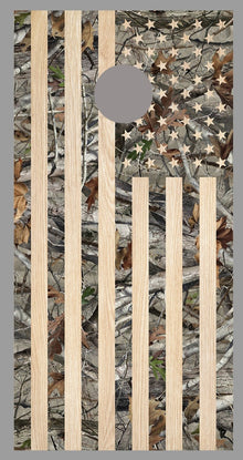 Camouflage American Flag Corn Hole Light Wood Design Board Wrap