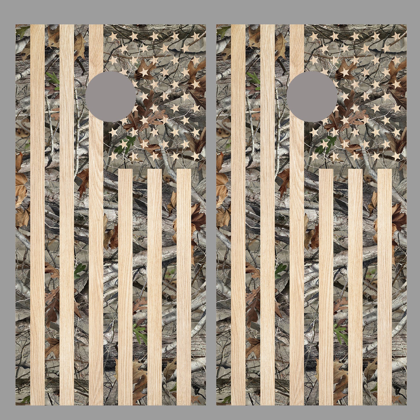Camouflage American Flag Corn Hole Light Wood Design Board Wrap
