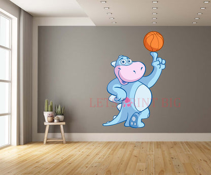 Cartoon Dino Playing Basketball Wall Art Decal