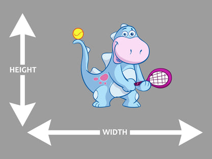 Cartoon Dino Playing Tennis Wall Art Decal
