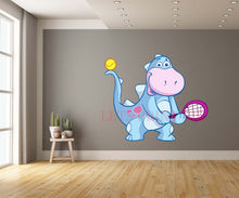 Cartoon Dino Playing Tennis Wall Art Decal
