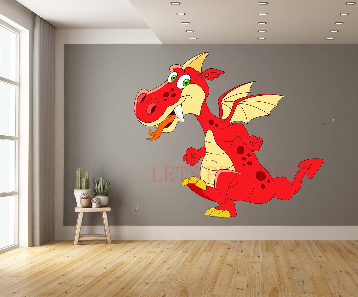 Cartoon Dino Red and Yellow Wall Art Decal