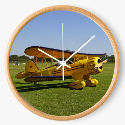 Yellow Waco Biplane 10 inch wall clock