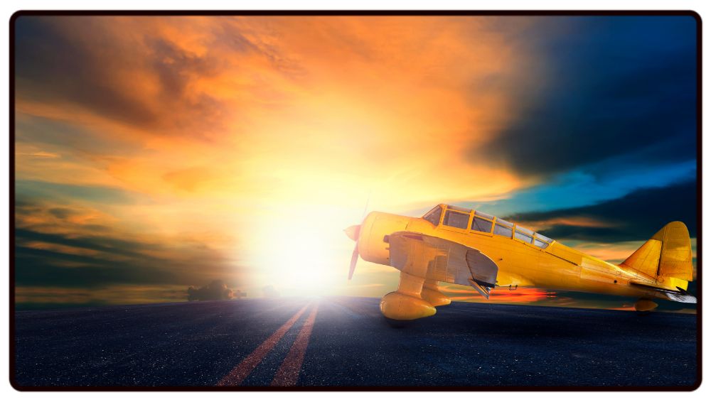 Road Biplane Sunset Desk Mat