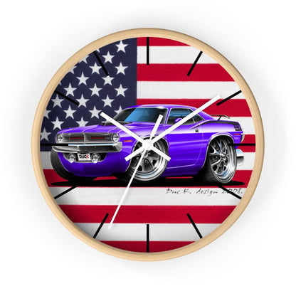 1970 Plymouth Cuda American Flag Wall clock