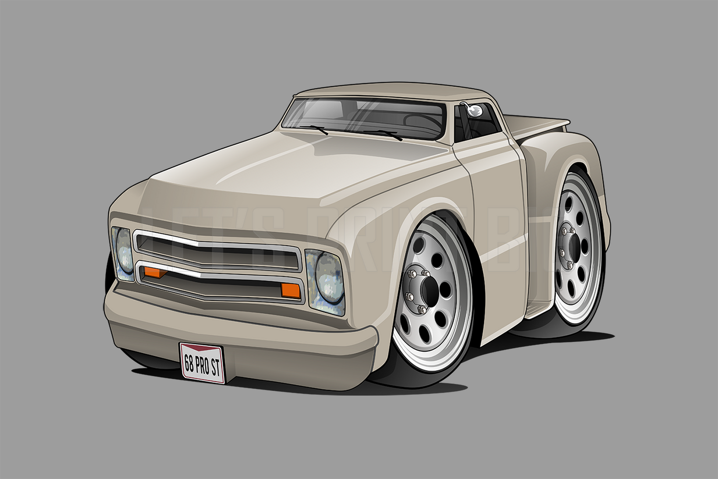 Car Art 1968 Pro Street C10 Stepside Pickup Cartoon Wall Decal