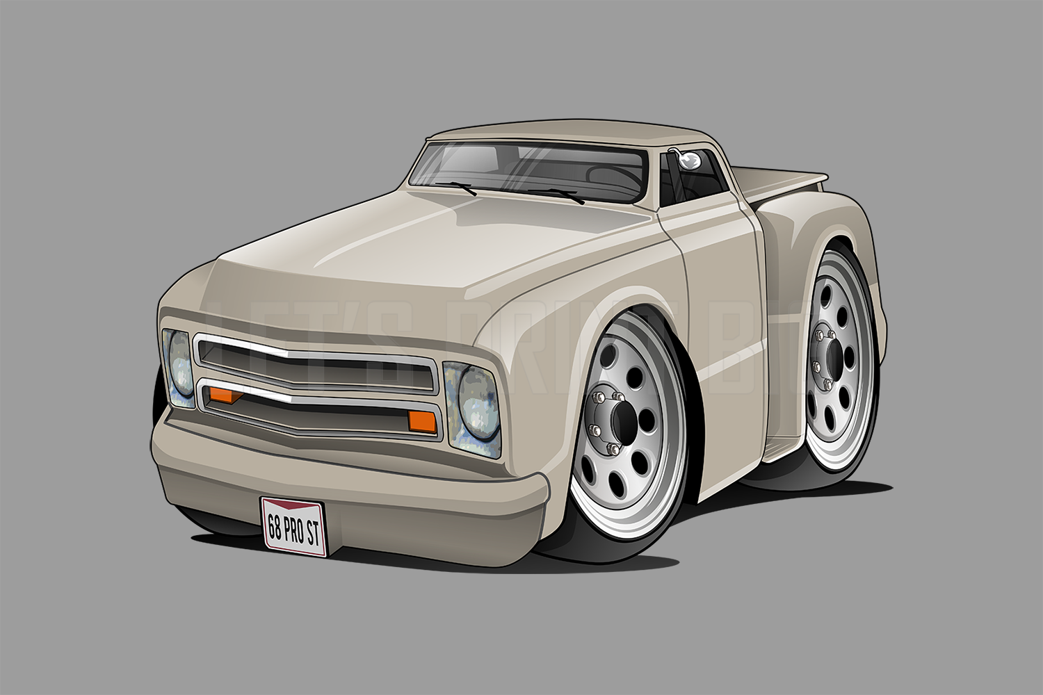 Car Art 1968 Pro Street C10 Stepside Pickup Cartoon Wall Decal