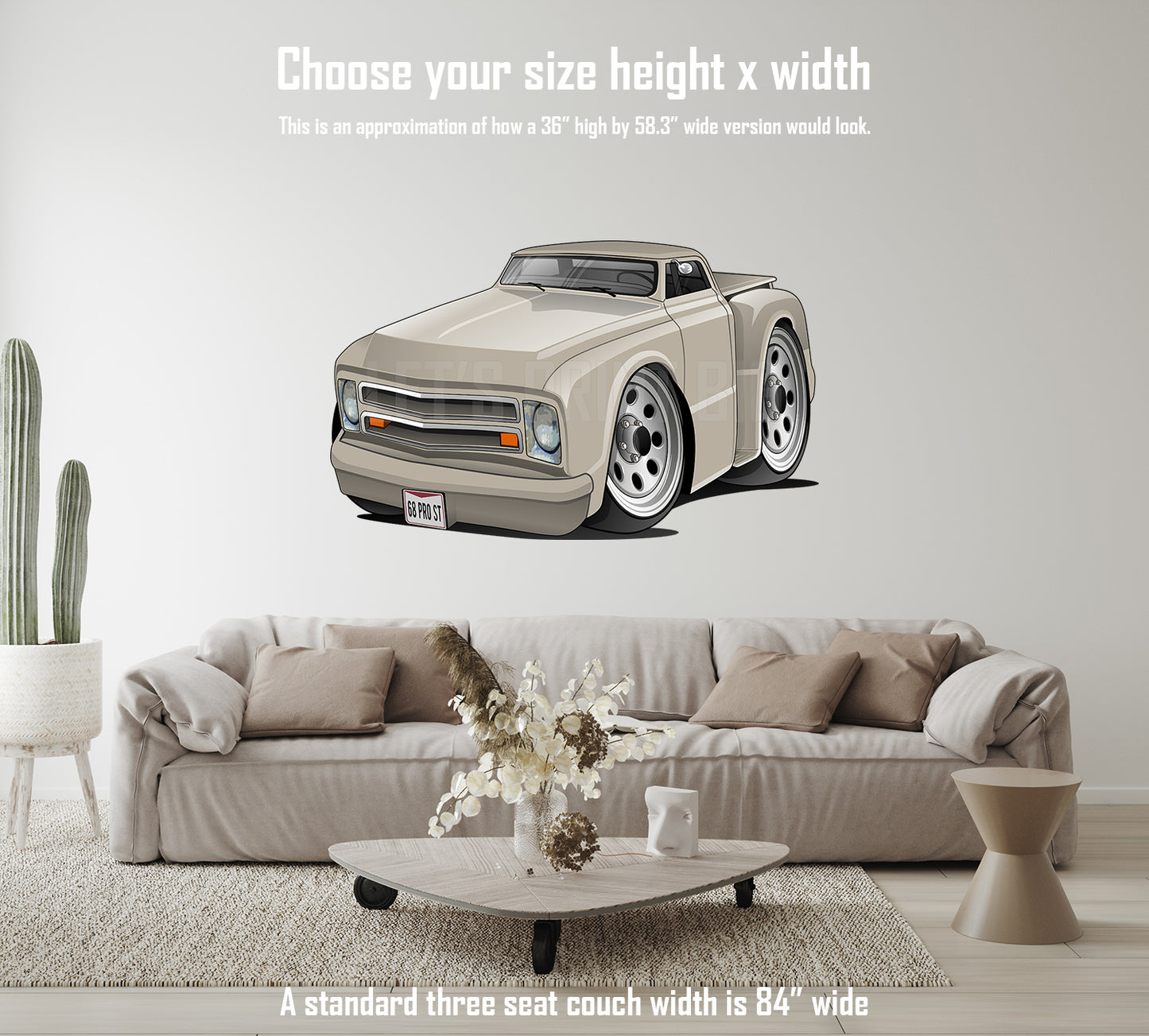 Car Art 1968 Pro Street C10 Stepside Pickup Cartoon Wall Decal