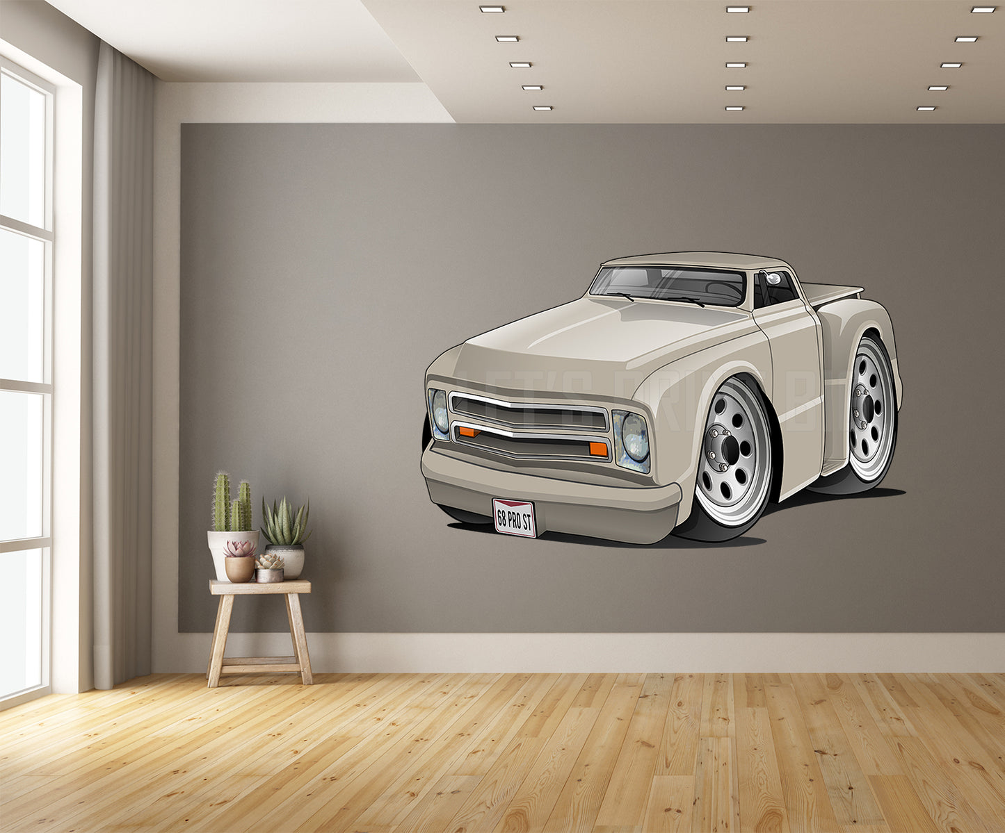 Car Art 1968 Pro Street C10 Stepside Pickup Cartoon Wall Decal