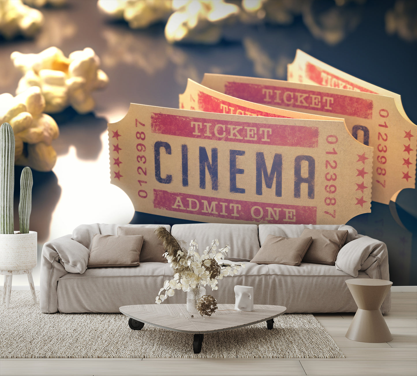 Movie Cinema Tickets Popcorn Wallpaper Custom Mural