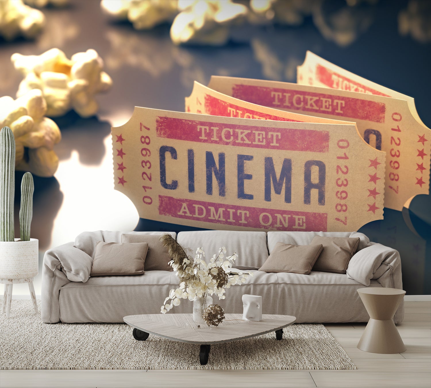 Movie Cinema Tickets Popcorn Wallpaper Custom Mural