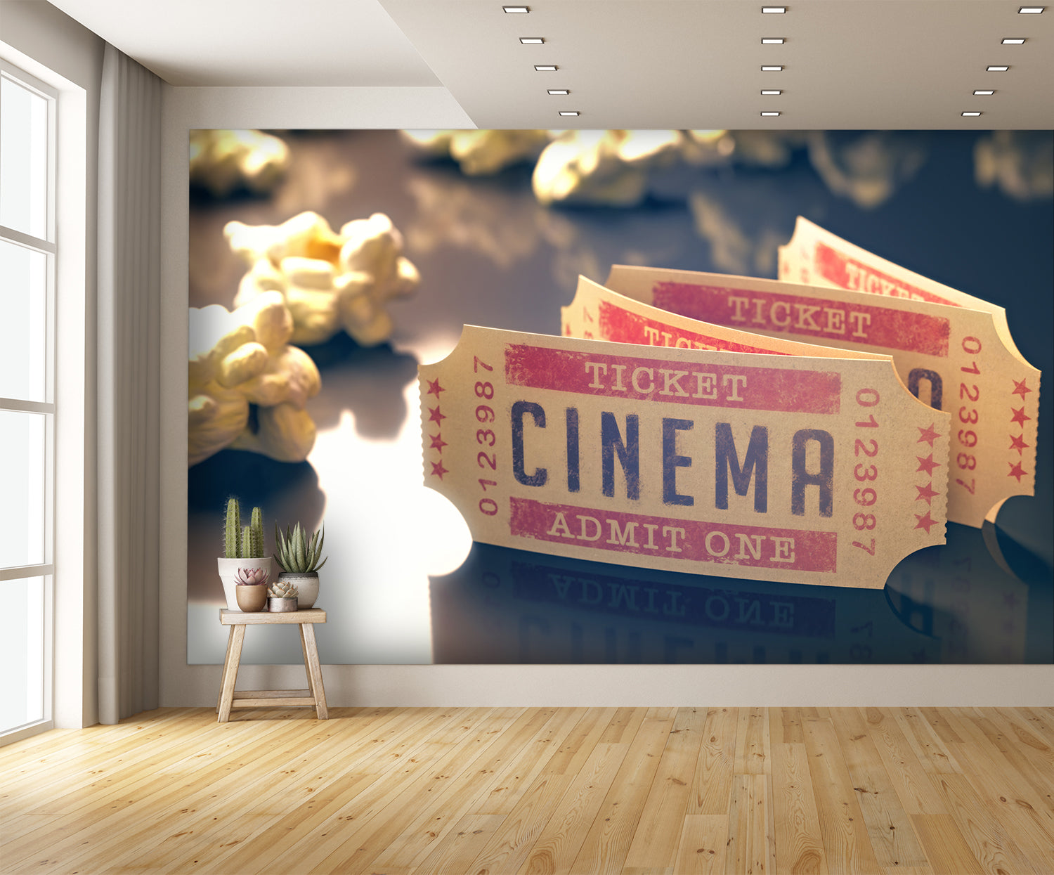 Movie Cinema Tickets Popcorn Wallpaper Custom Mural