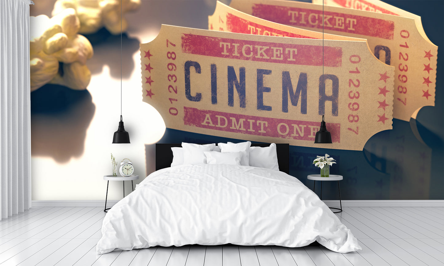 Movie Cinema Tickets Popcorn Wallpaper Custom Mural