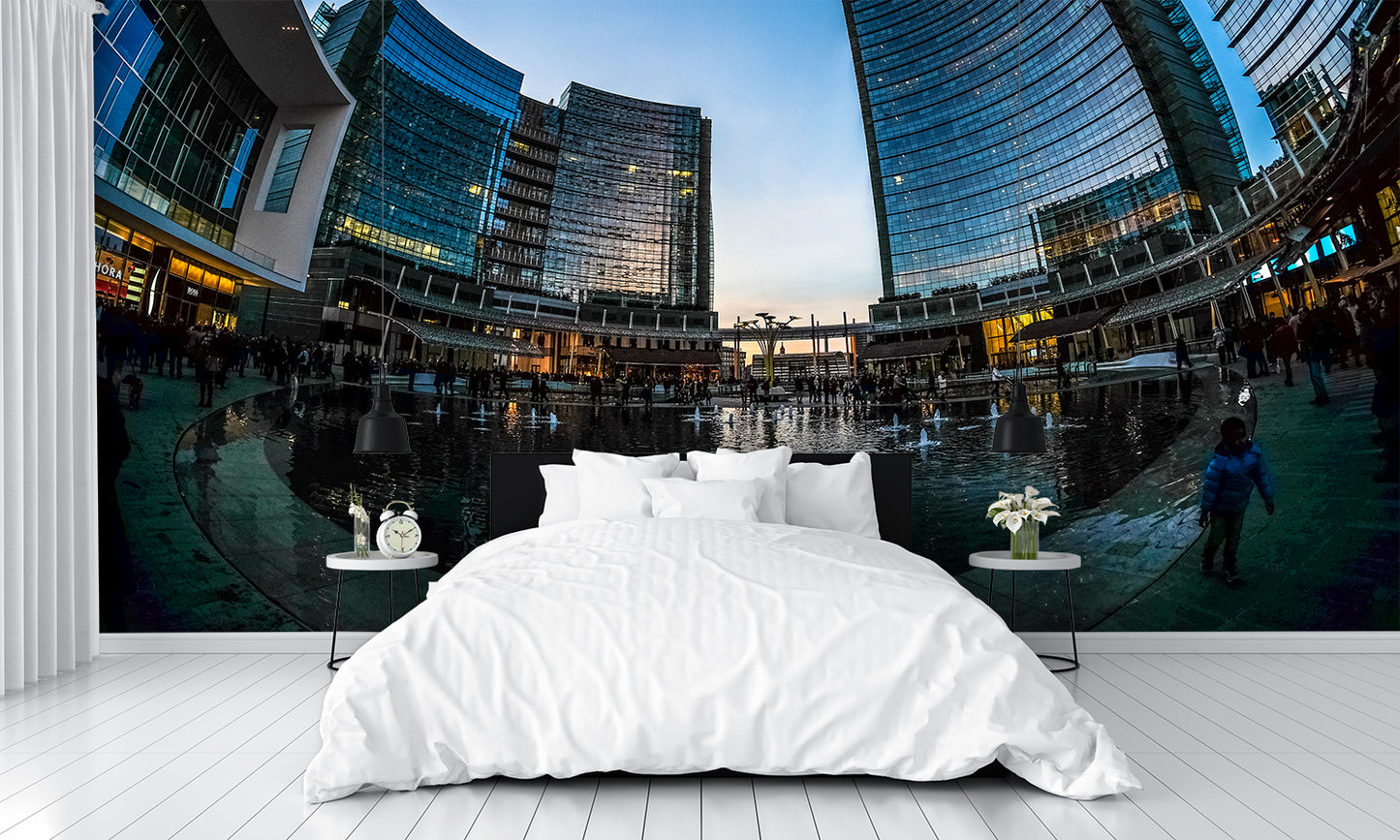 Birdseye City Scene Custom Designed Wallpaper