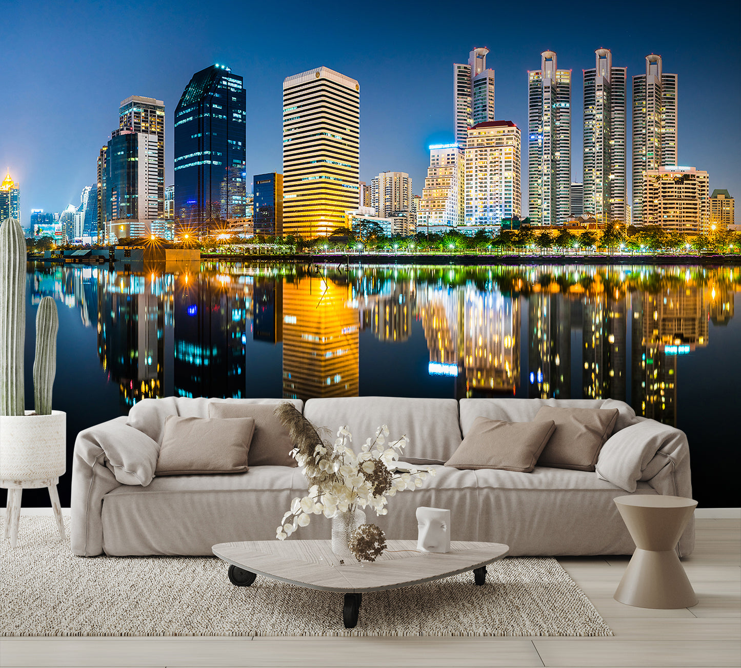 City Skyline Wallpapers at Night Scene Custom Designed Mural