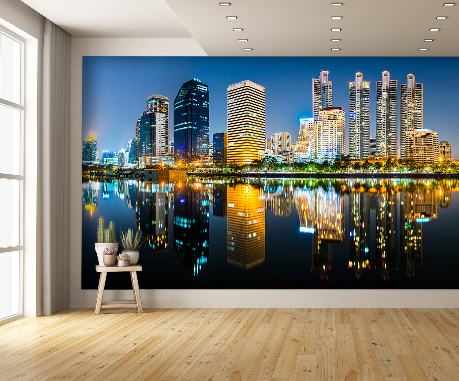 City Skyline Wallpapers at Night Scene Custom Designed Mural