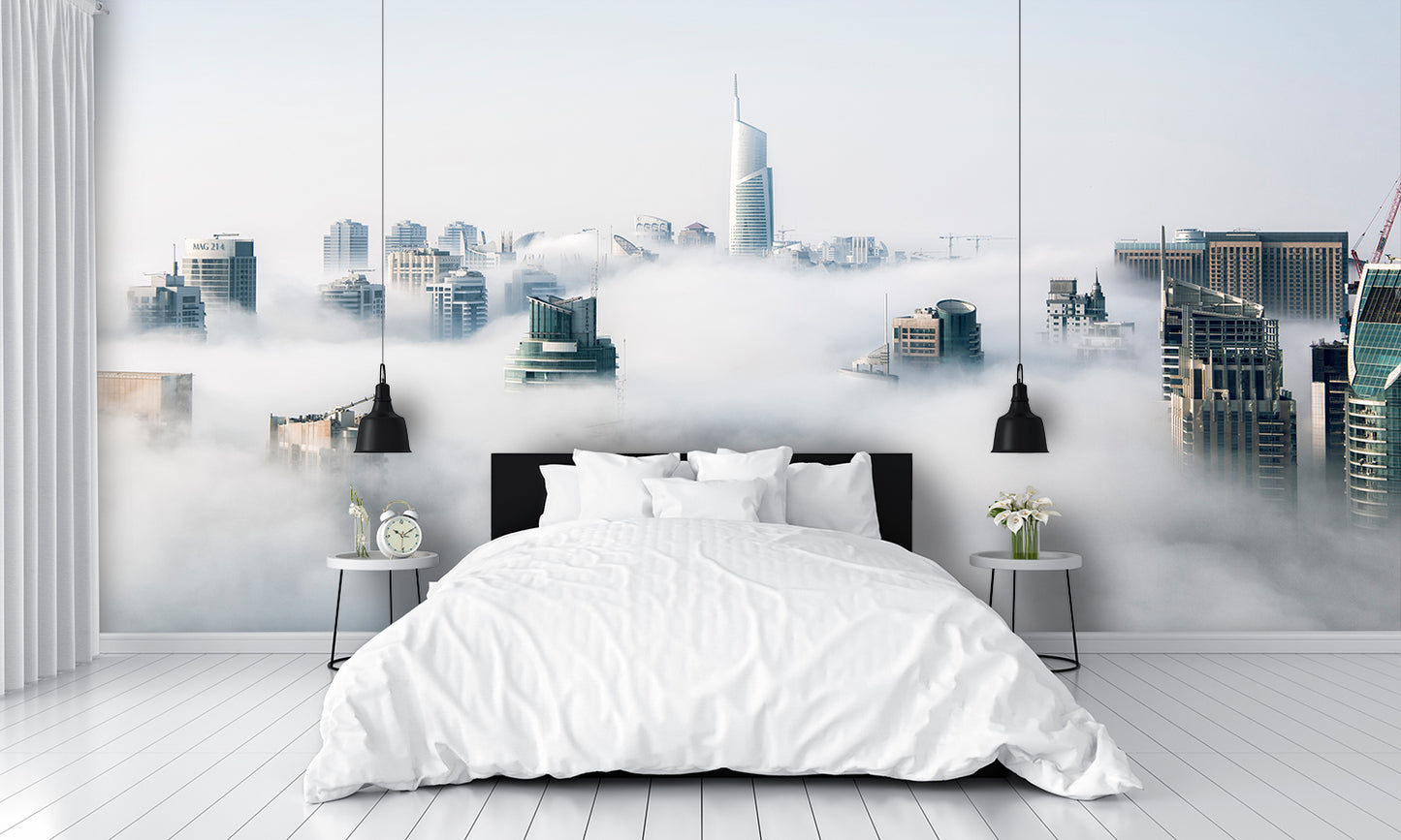 City in Fog Custom Designed Wallpaper