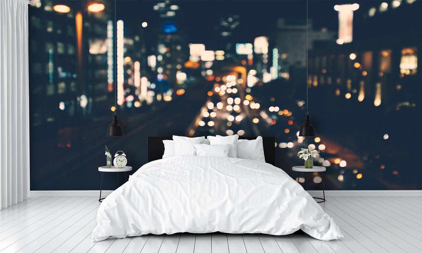 Blurred City Lights Custom Designed Wallpaper