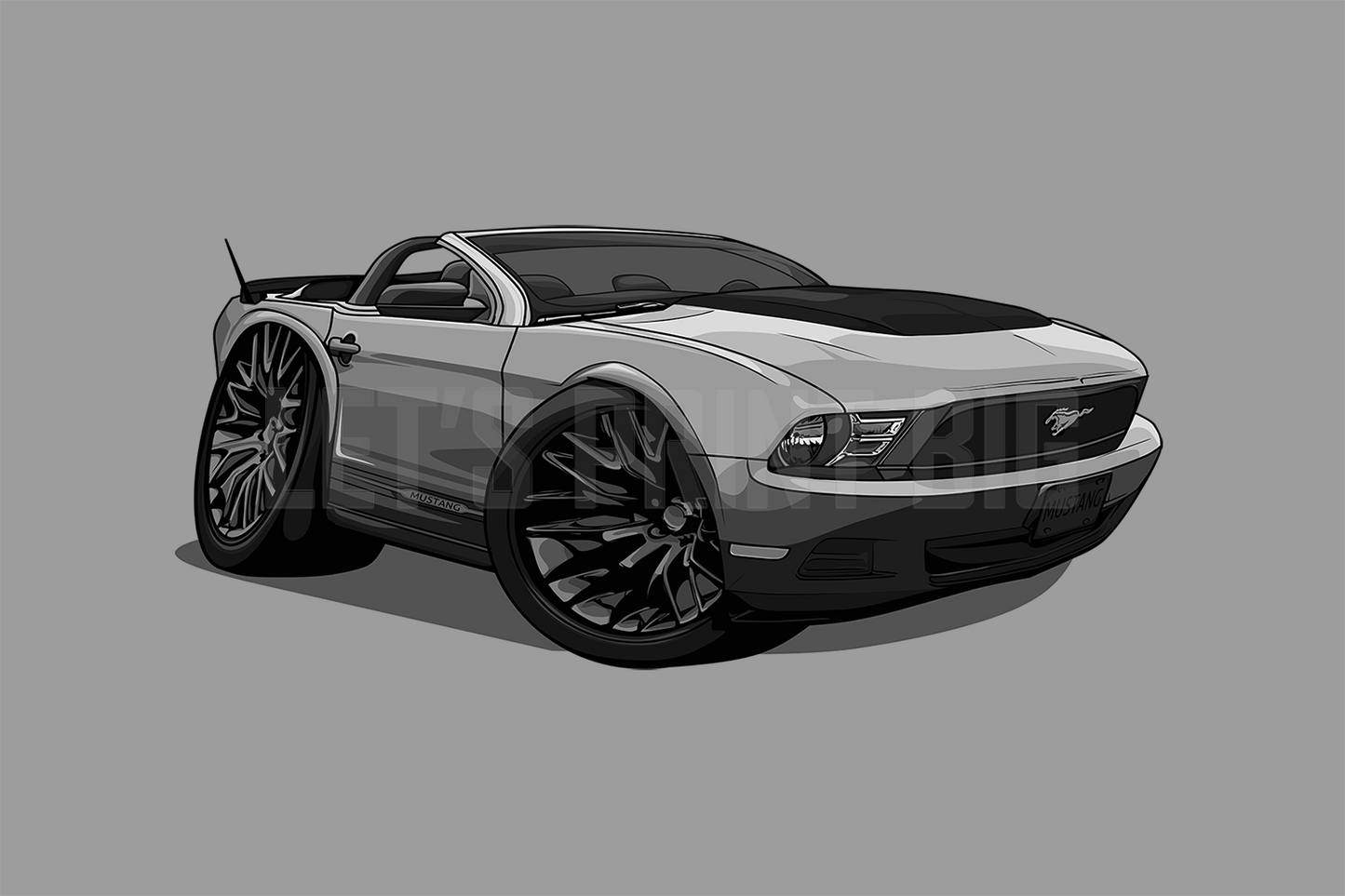 Car Art Convertible Mustang Cartoon Wall Decal