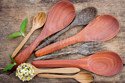 Wood Textured Cooking Utensils Mural Wallpaper