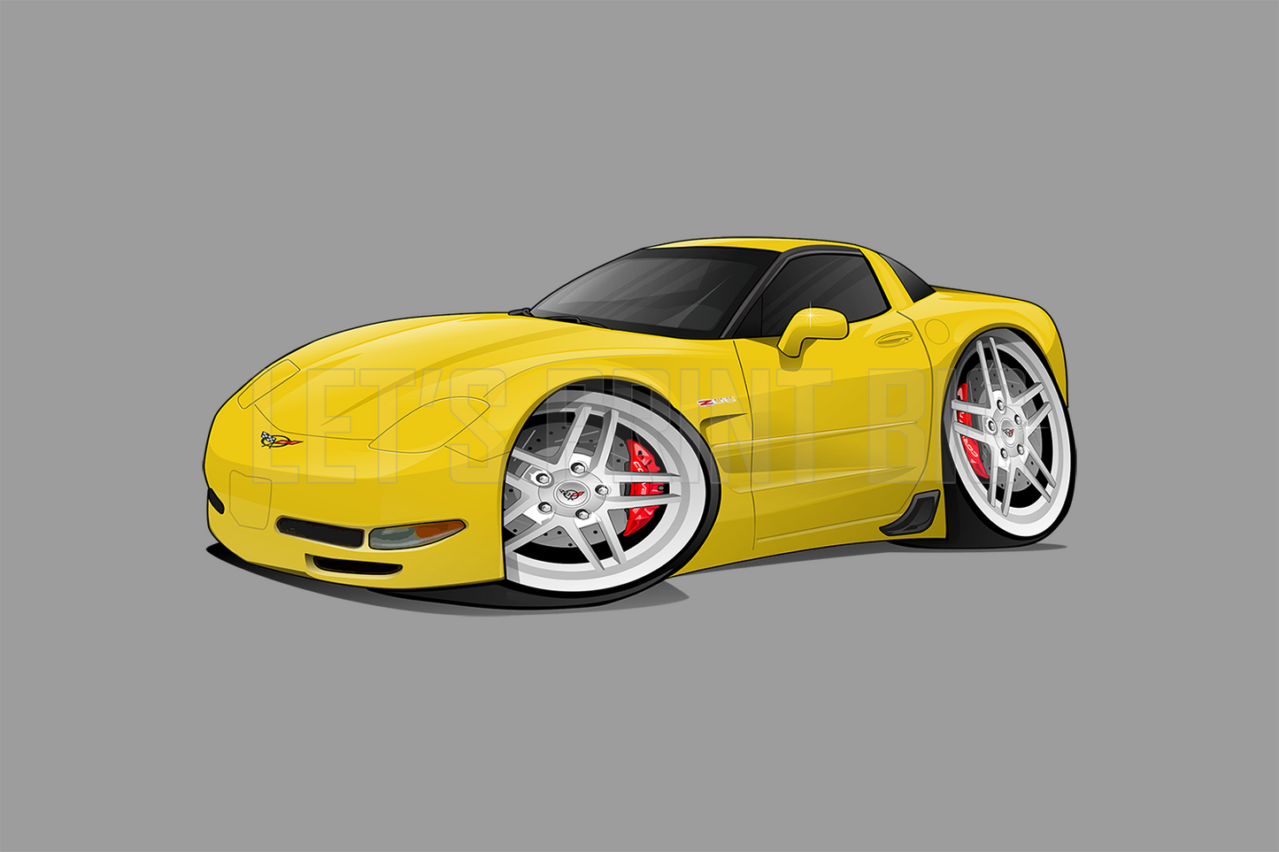 Car Art 2001 Z06 Yellow Corvette Red Break Calipers Cartoon Wall Decal
