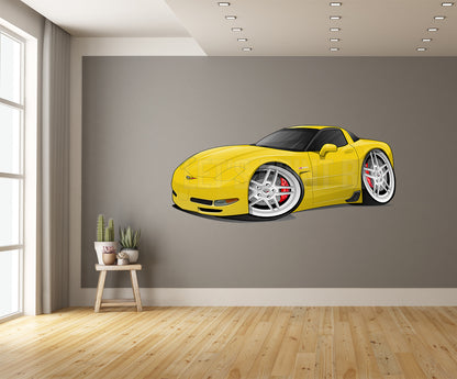 Car Art 2001 Z06 Yellow Corvette Red Break Calipers Cartoon Wall Decal
