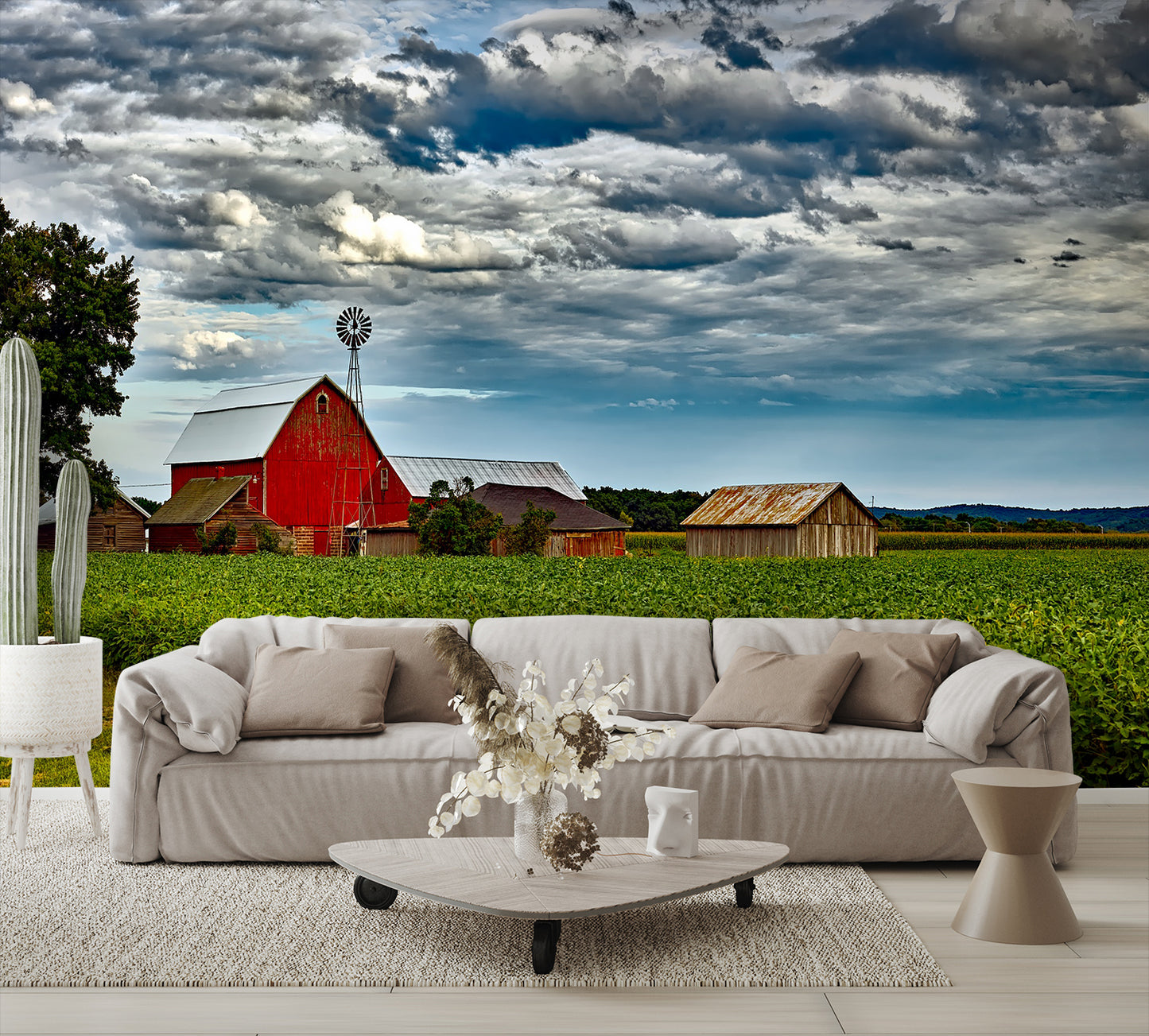 Farm Country Scene Custom Designed Wallpaper