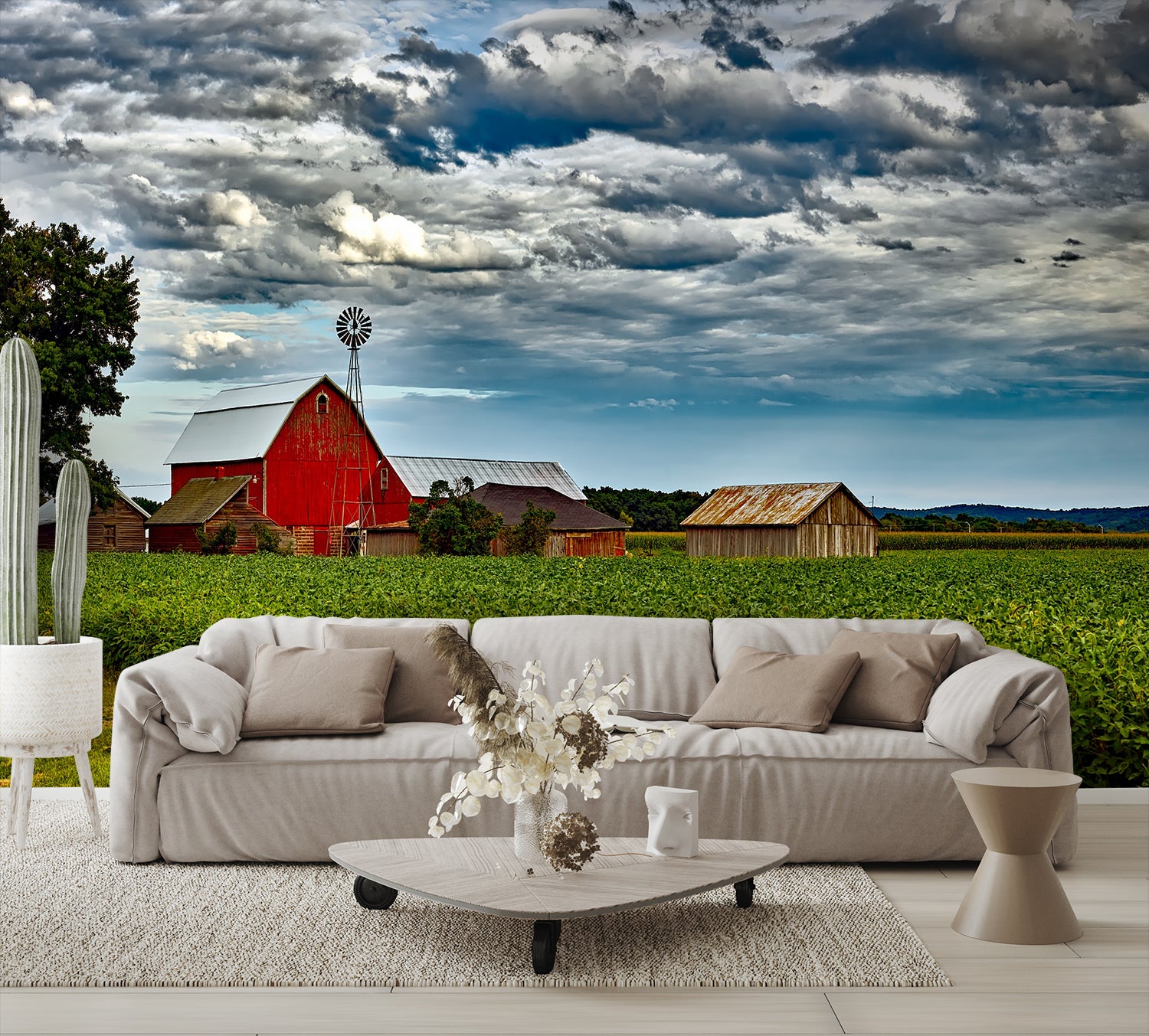 Farm Country Scene Custom Designed Wallpaper