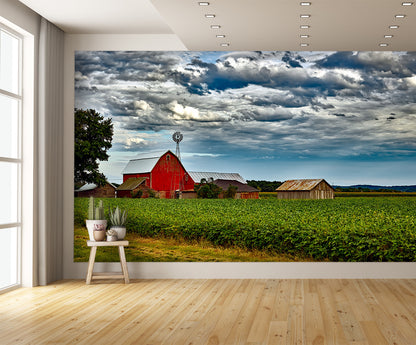 Farm Country Scene Custom Designed Wallpaper