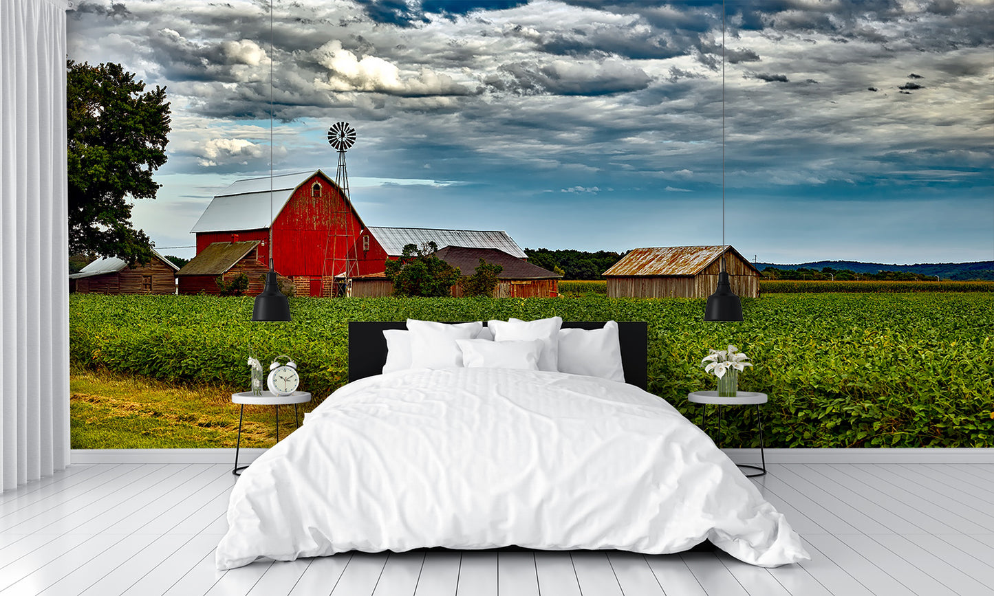 Farm Country Scene Custom Designed Wallpaper