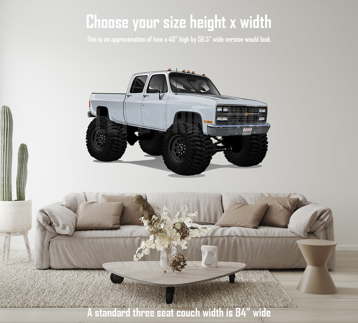 White 4x4 Crew Cab Pickup Truck Car Art Wall Decal
