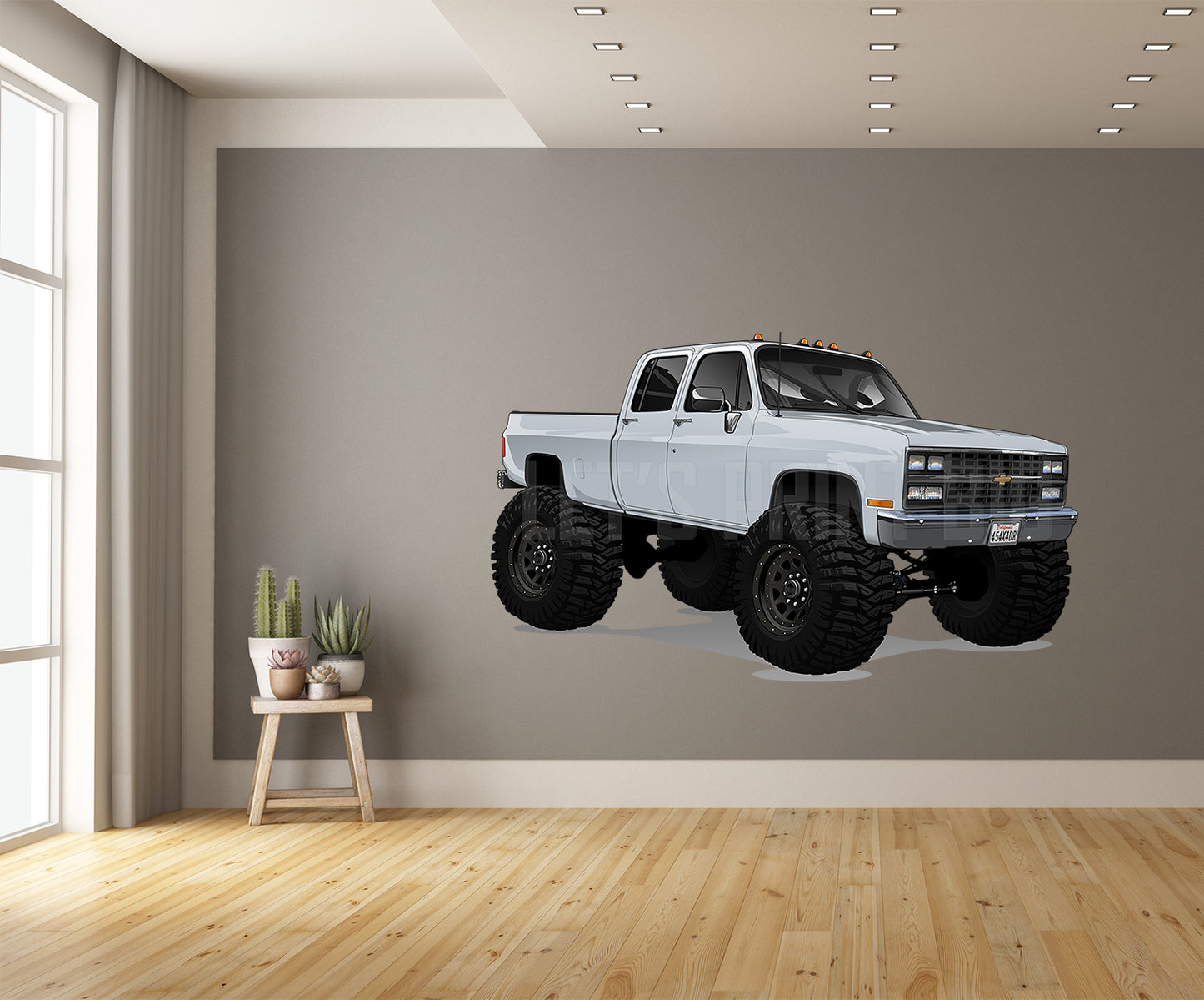 White 4x4 Crew Cab Pickup Truck Car Art Wall Decal