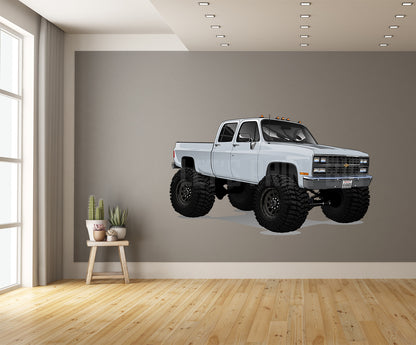 White 4x4 Crew Cab Pickup Truck Car Art Wall Decal