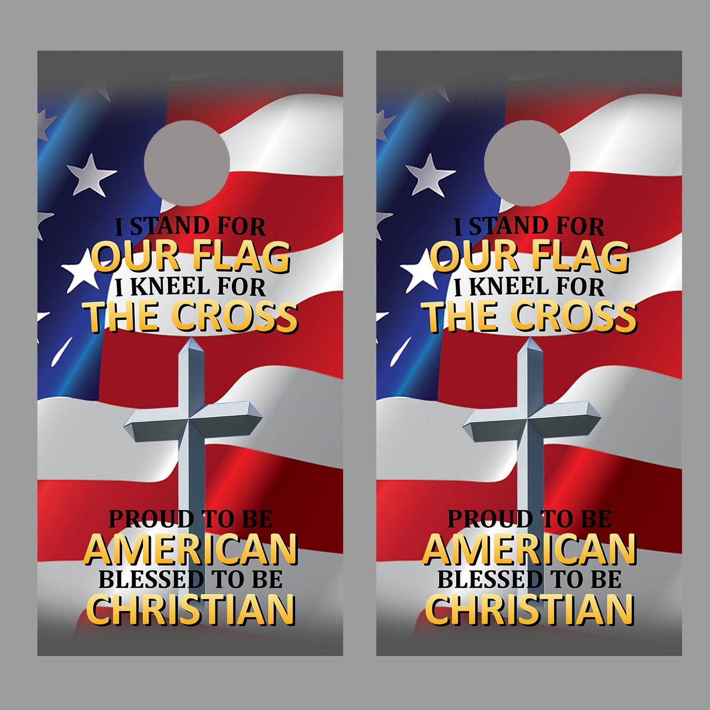 Cross American Flag Kneel Corn Hole Board Decal Wrap