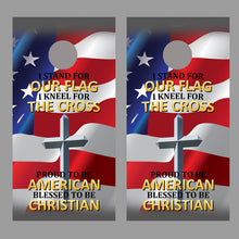 Cross American Flag Kneel Corn Hole Board Decal Wrap