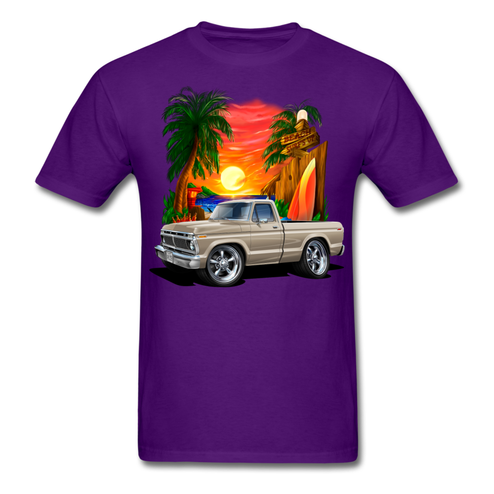 1974 Ford F100 Pickup Truck Beach Car Art Men's T-Shirt - purple
