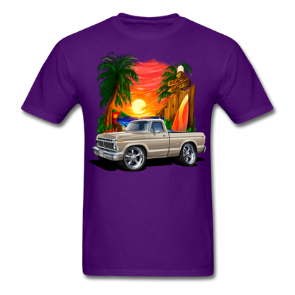 1974 Ford F100 Pickup Truck Beach Car Art Men's T-Shirt - purple