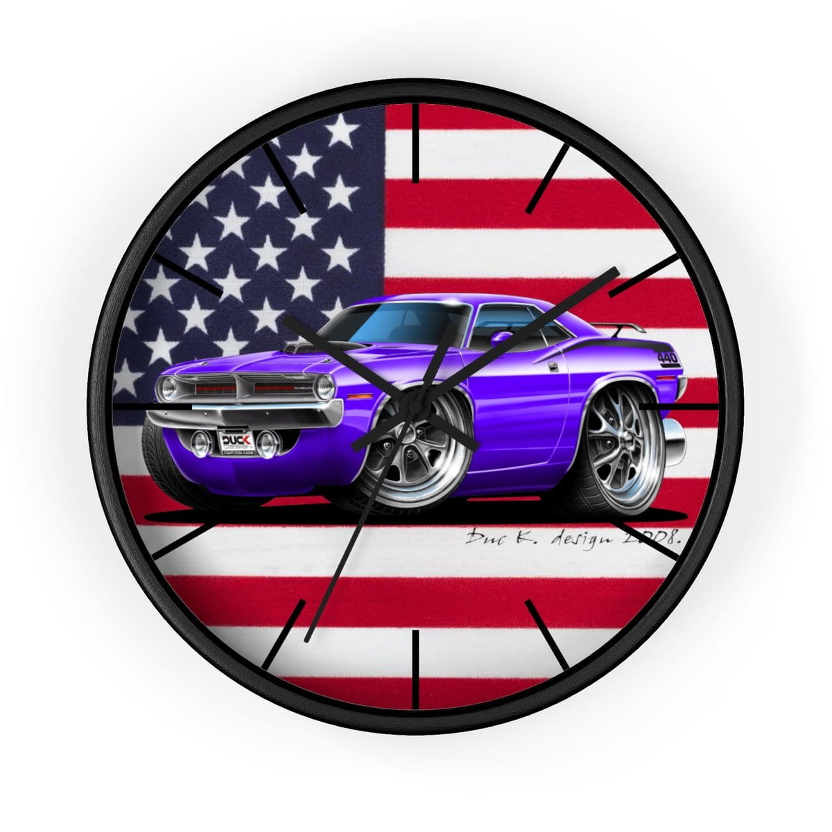 1970 Plymouth Cuda American Flag Wall clock