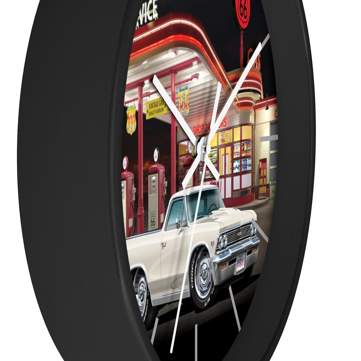 1966 El Camino Gas Station Route 66 Car Art Wall clock