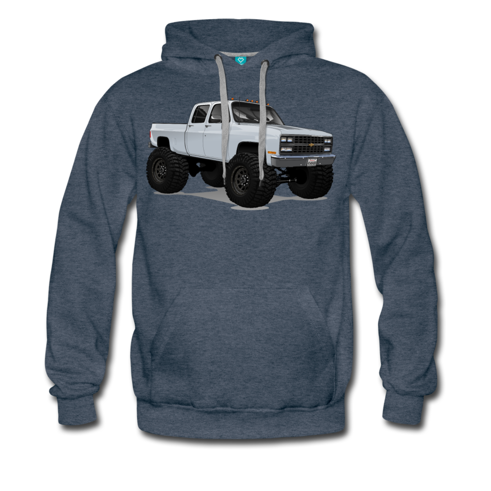 White Chevrolet 4x4 Crew Cab Pickup Truck Men’s Premium Hoodie - heather denim