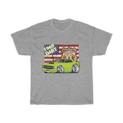 1969 Dart Car Art American Flag Route 66 Unisex Heavy Cotton Tee
