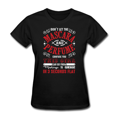 Mascara & Perfume to Grease Mechanic Women's T-Shirt - black
