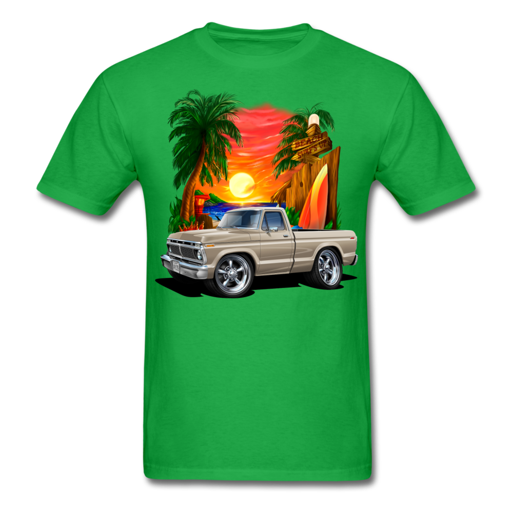 1974 Ford F100 Pickup Truck Beach Car Art Men's T-Shirt - bright green