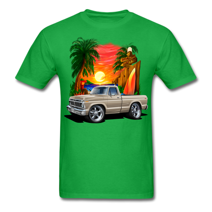 1974 Ford F100 Pickup Truck Beach Car Art Men's T-Shirt - bright green