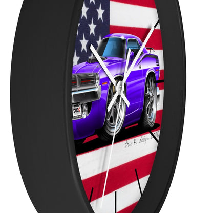 1970 Plymouth Cuda American Flag Wall clock